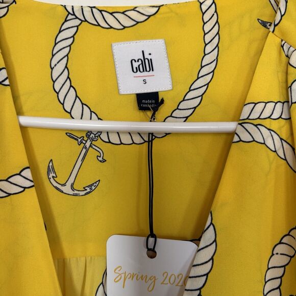 CAbi Reef Knot Blouse Top Size Small Style 5707 Long Sleeve Yellow Nautical NWT - Picture 4 of 11